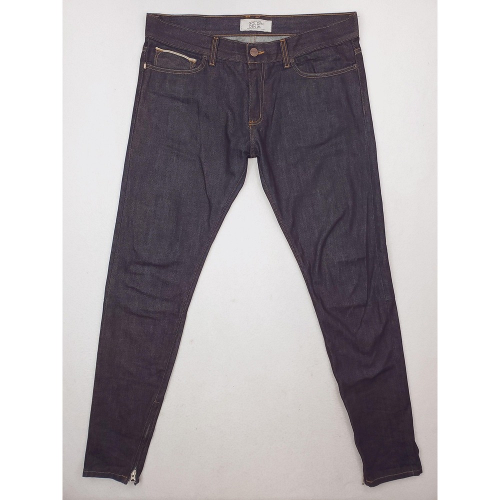Golden Denim Jeans Mens 34x34 Blue Skinny Slim Selvedge Ankle Zip Made In USA